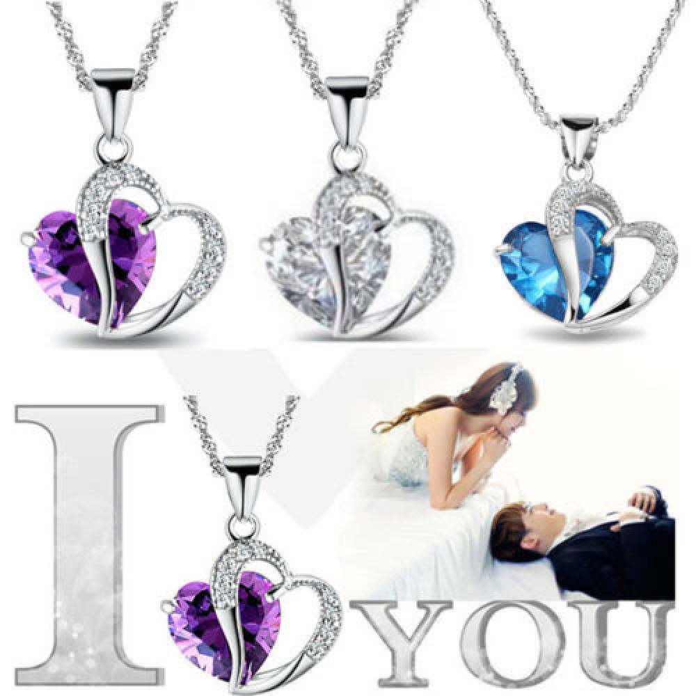 R-flower Kalung Wanita Lady Heart Silver Rantai Kristal