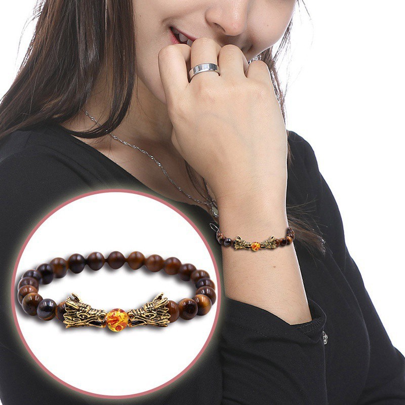 Women Mens Beads Bracelet With Steel Dragon Heads