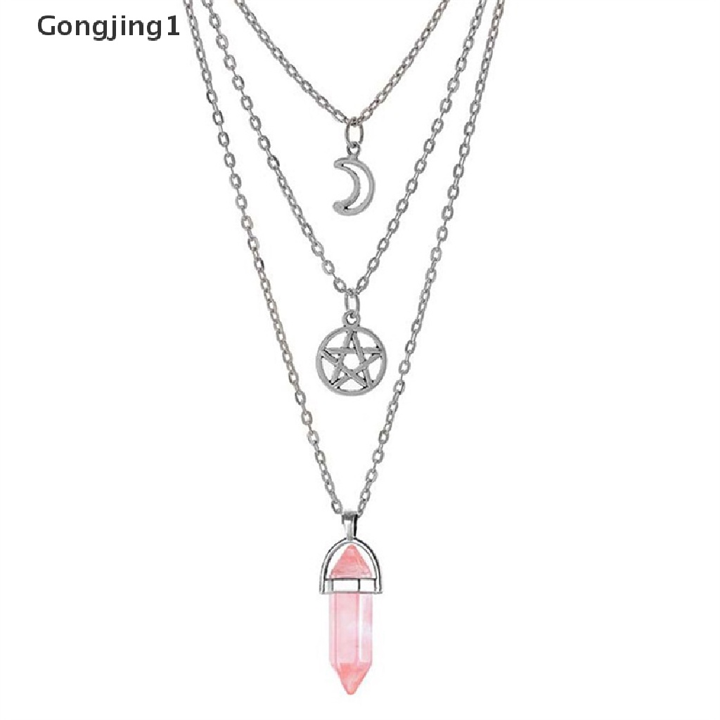 Gongjing1 Kalung Rantai Liontin Bintang + Batu Chakra Supernatural Gaya Vintage Untuk Wanita