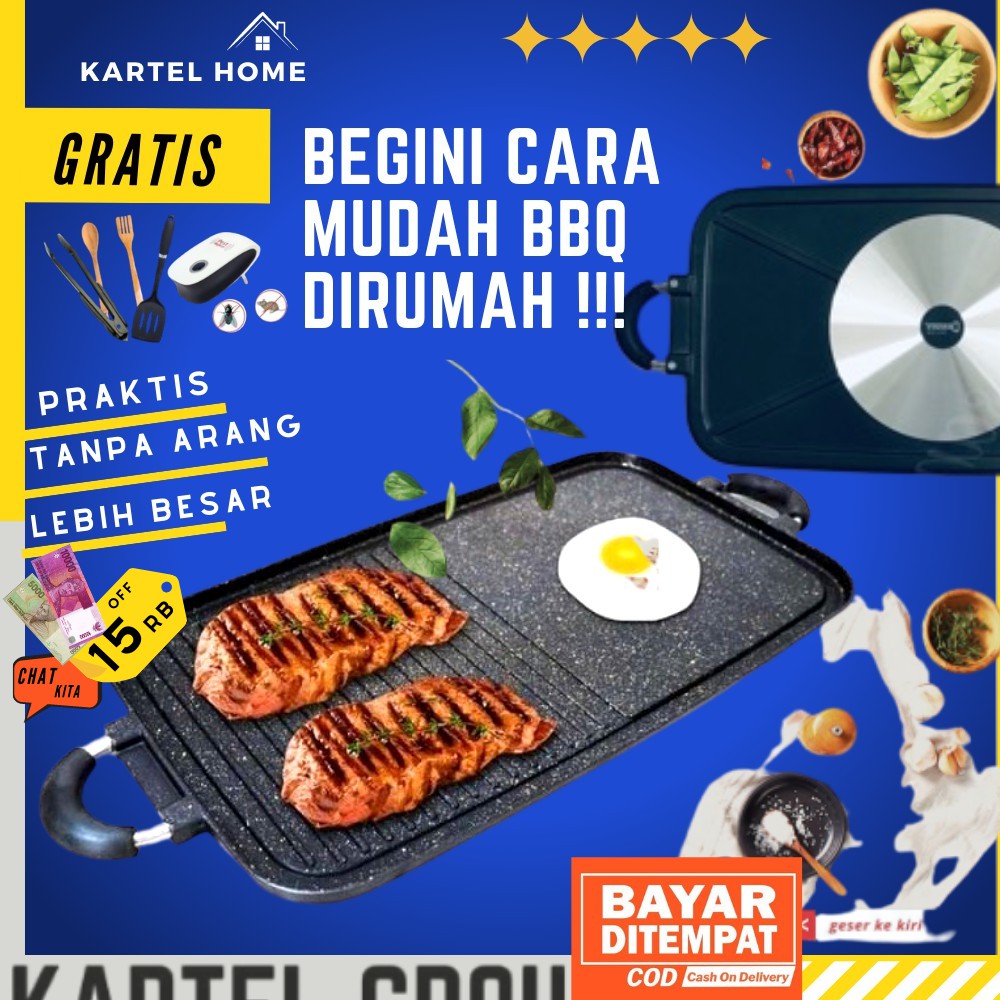Jual HOME Grill Pan Alat Pemanggang Daging Anti Lengket Bakaran Tanpa