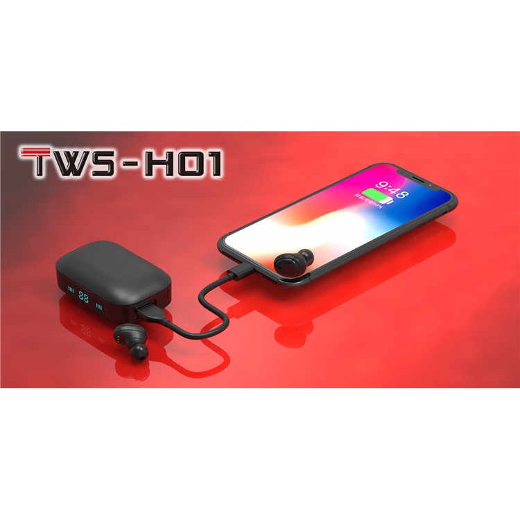 Headset Bluetooth LED Waterproof TWS-H01 Wireless Earbuds LED Tipe TWS H01