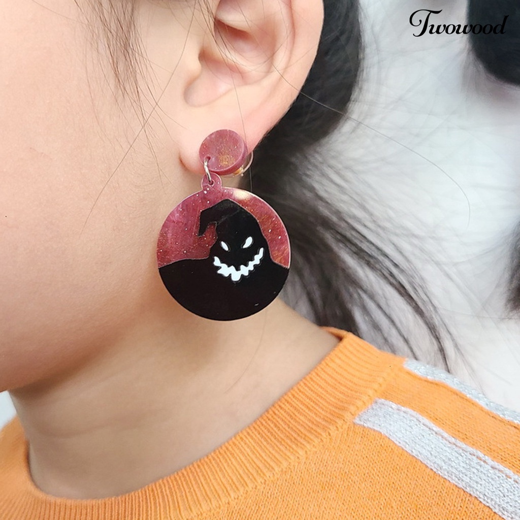 1 Pasang Anting Bentuk Bulat Motif Hantu Halloween Bahan Akrilik Gaya Punk Untuk Pesta