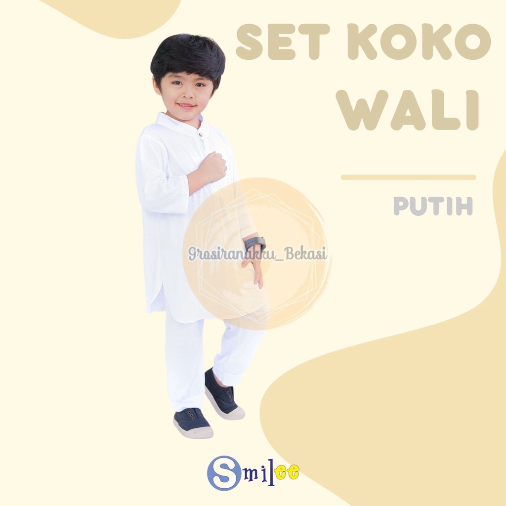 Setelan Koko Wali  Putih Manasik Haji Anak Smilee Size 1-5Thn