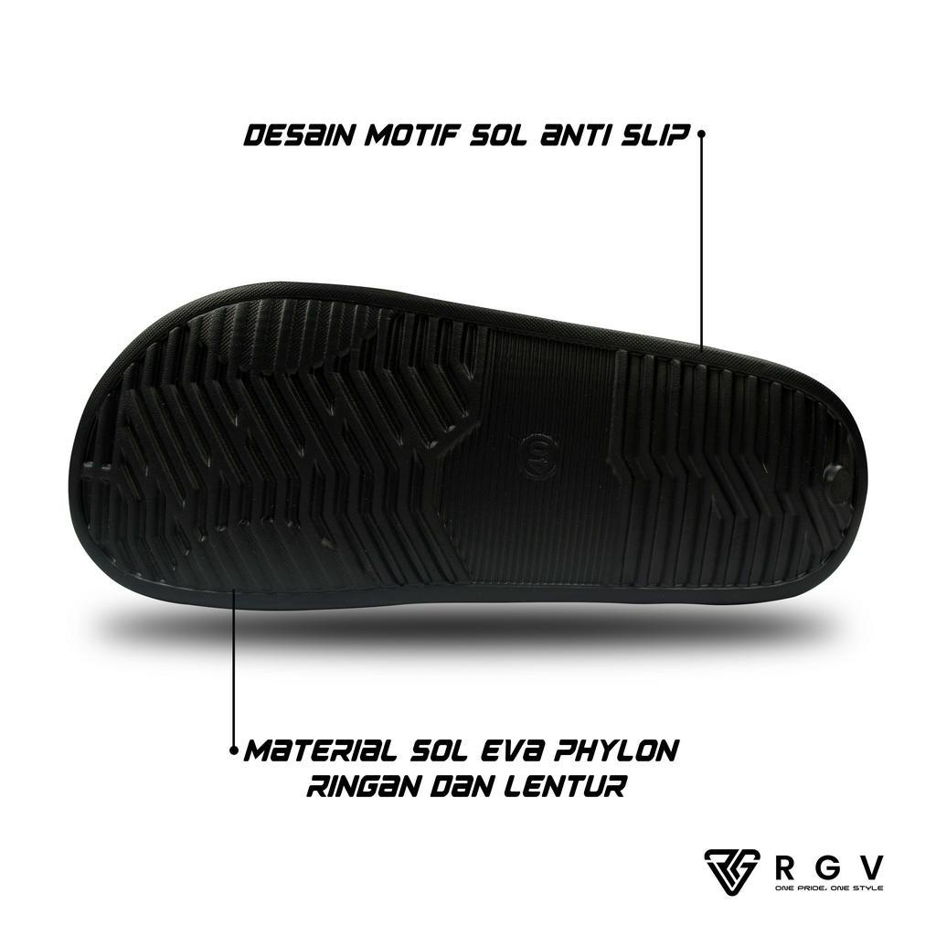 RGV - SANDAL PRIA DAN WANITA SLIDE SLIP ON SENDAL ANTI LICIN RINGAN SELOP BLACK LOGO WHITE GOLD