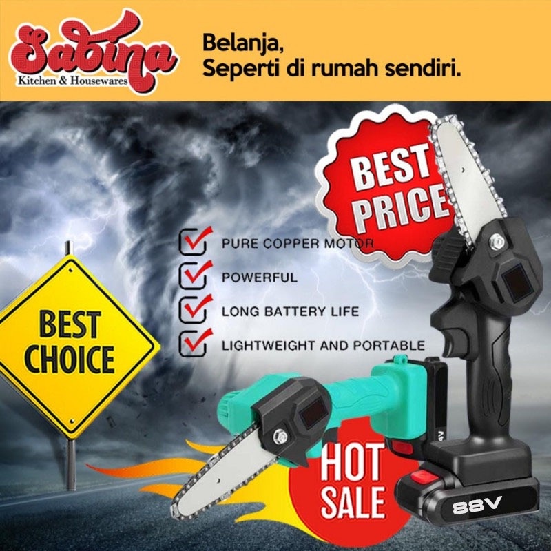 Gergaji Mesin Kayu Genggam Cordless Baterai Portable Mini Chainsaw