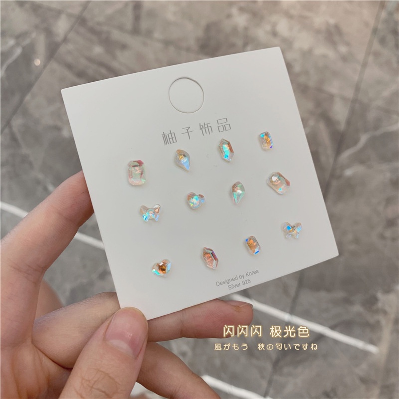 6 Pasang / Set Anting Tusuk Bentuk Geometri Bahan Resin Warna-Warni Untuk Wanita