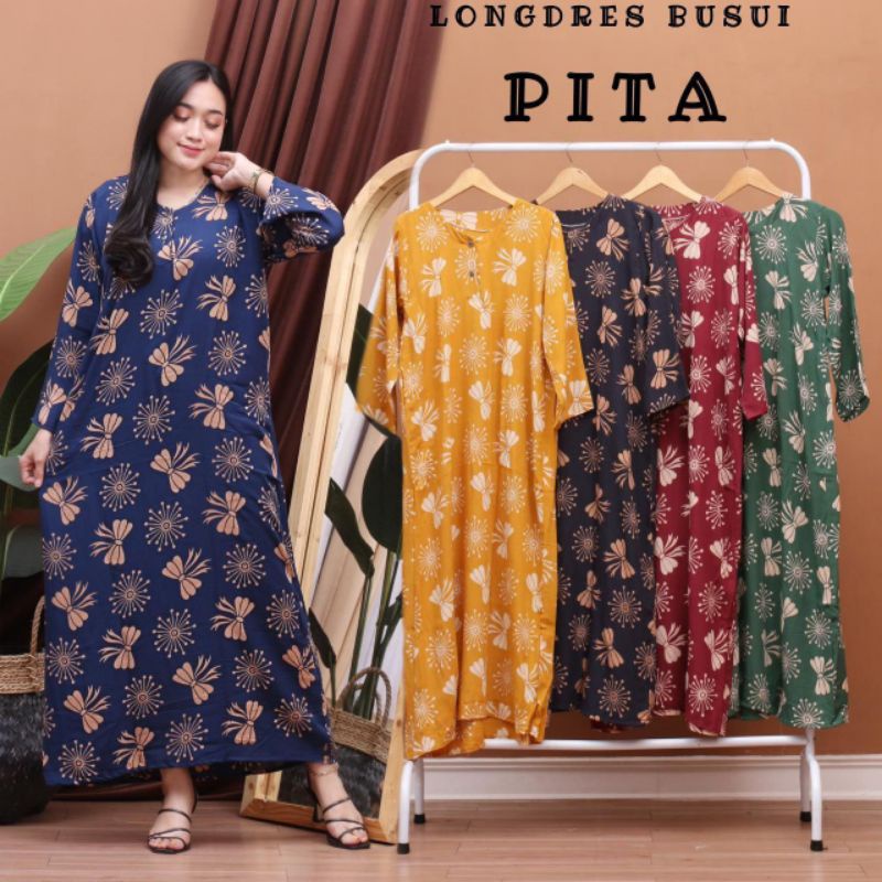 Daster panjang cabut warna istanbul sahrina grosir baju murah daster busui bumil kancing depan baju kekinian baju tidur wanita batam import-Long cabut pita