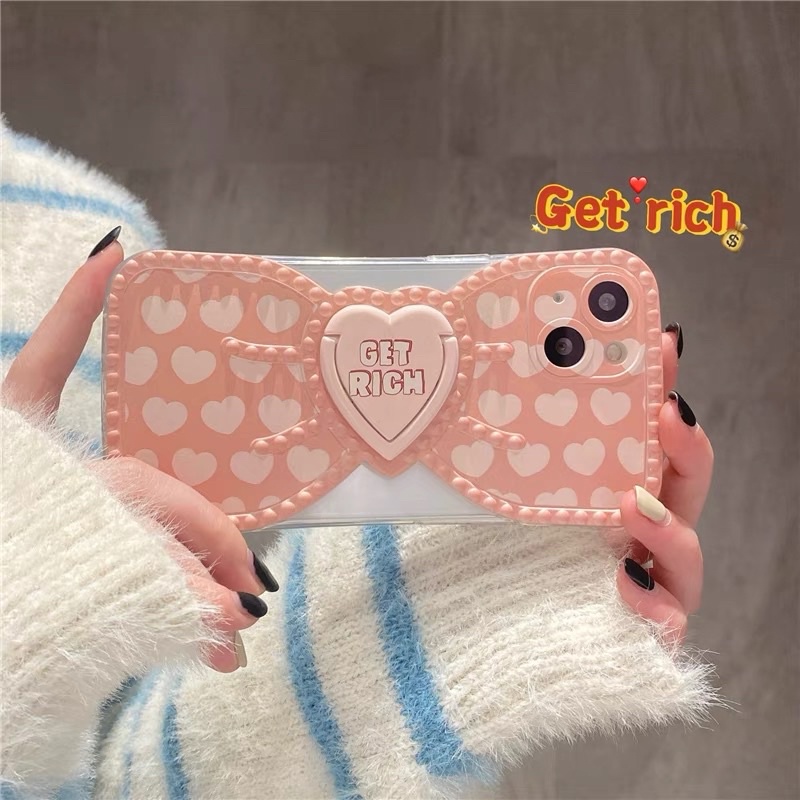 Dusty Pink Bow Softcase lucu for iphone XS Max XR 11 Pro Max 12 Pro Max 13 Pro Max