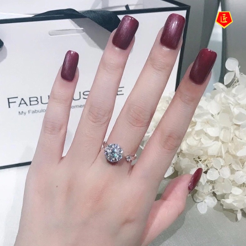 [Ready Stock]S925 Silver Flower-Shaped Diamond Ring