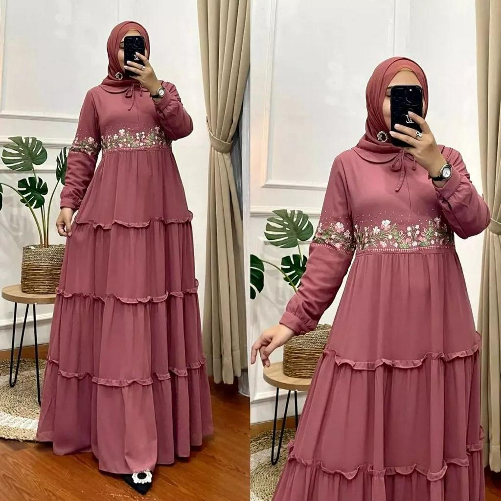 Gamis Dress Pesta terbaru pakaian muslim wanita / busana muslim wanita Moly dress bd 4 varian warna model bordir