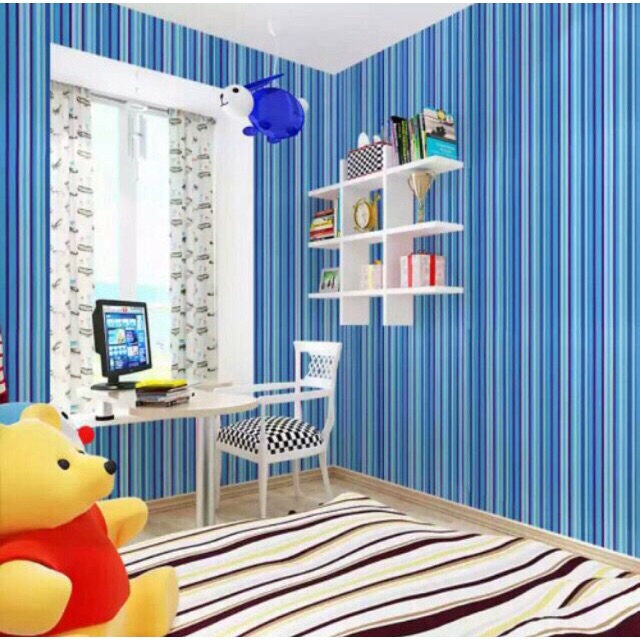 Wallpaper Dinding Grade A Garis Biru Wallpapaer 10meter X 45cm Wallpaper Dinding Sticker Walpaper