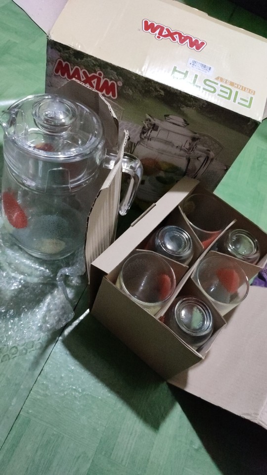 Maxim Drink Set Fiesta 7pcs Set Teko & Gelas Kaca (1pc Jug 1.6ml + 6pcs Tumbler 250ml)