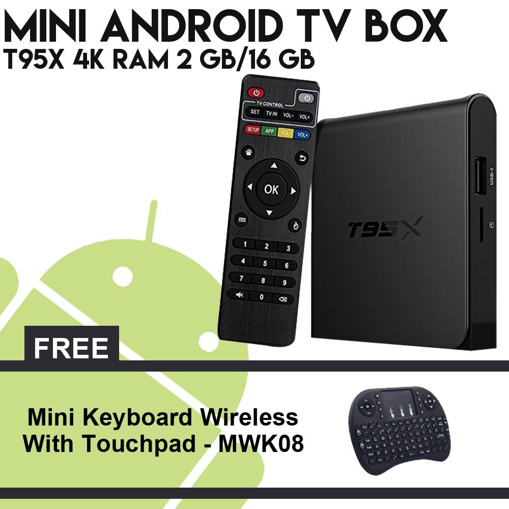 EMANG OKE Paket Android Tv Box T95X RAM 2 GB ROM 16 GB Mini Wireless Keyboard