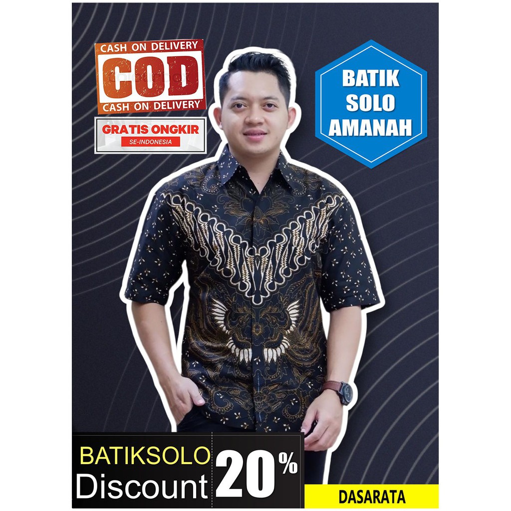 PROMO DISKON BAJU DASARATA BATIK INDONESIA KEMEJA BATIK PRIA SOLO LENGAN PENDEK LAPIS FURING ATASAN 