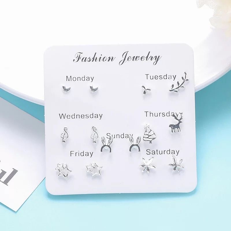 ★ODS★ 7 Pasang FA99 Anting Tindik Tusuk 1 Set Korea Fashion Plug Earrings Korean Style