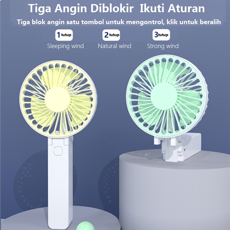 Kipas Angin Genggam Mini Portable USB Rechargeable Dengan Stand Holder Hp Untuk Kantor / Outdoor