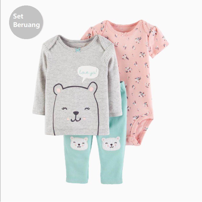 Set 2 baju jumper dan 1 celana /pakaian romper bayi laki laki dan perempuan hiqh quality