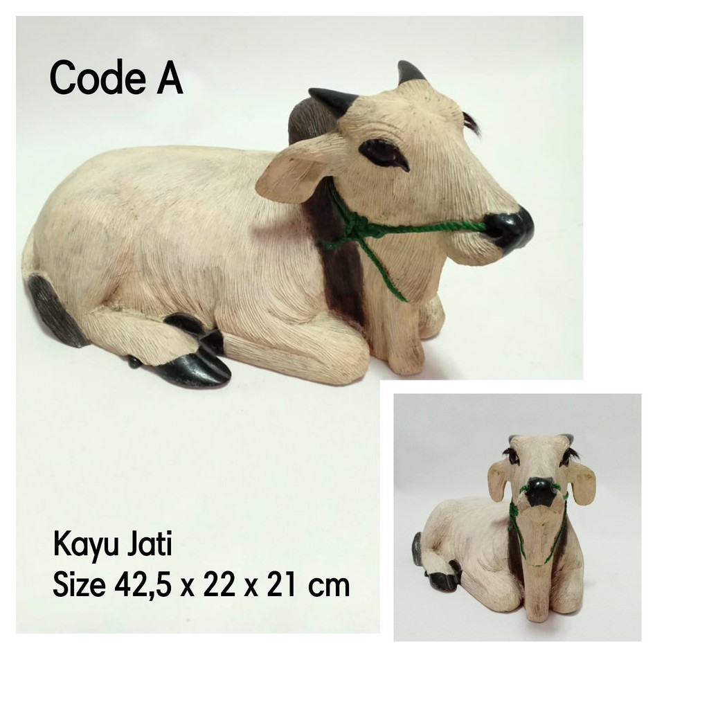 patung sapi kayu jati besar kecil / cow statue teak wood