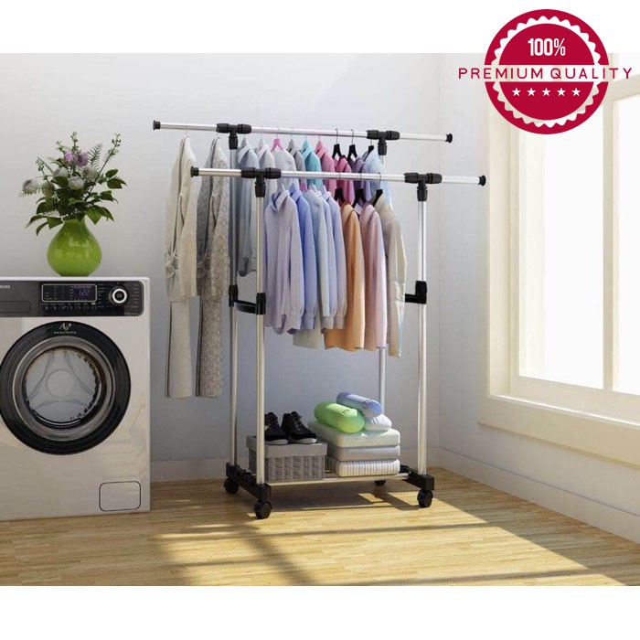 JE Lemari Standing Hanger Pakaian R25 Stand Hanger 4 Roda JE Lemari Standing Hanger Pakaian R25 Stand Hanger 4 Roda