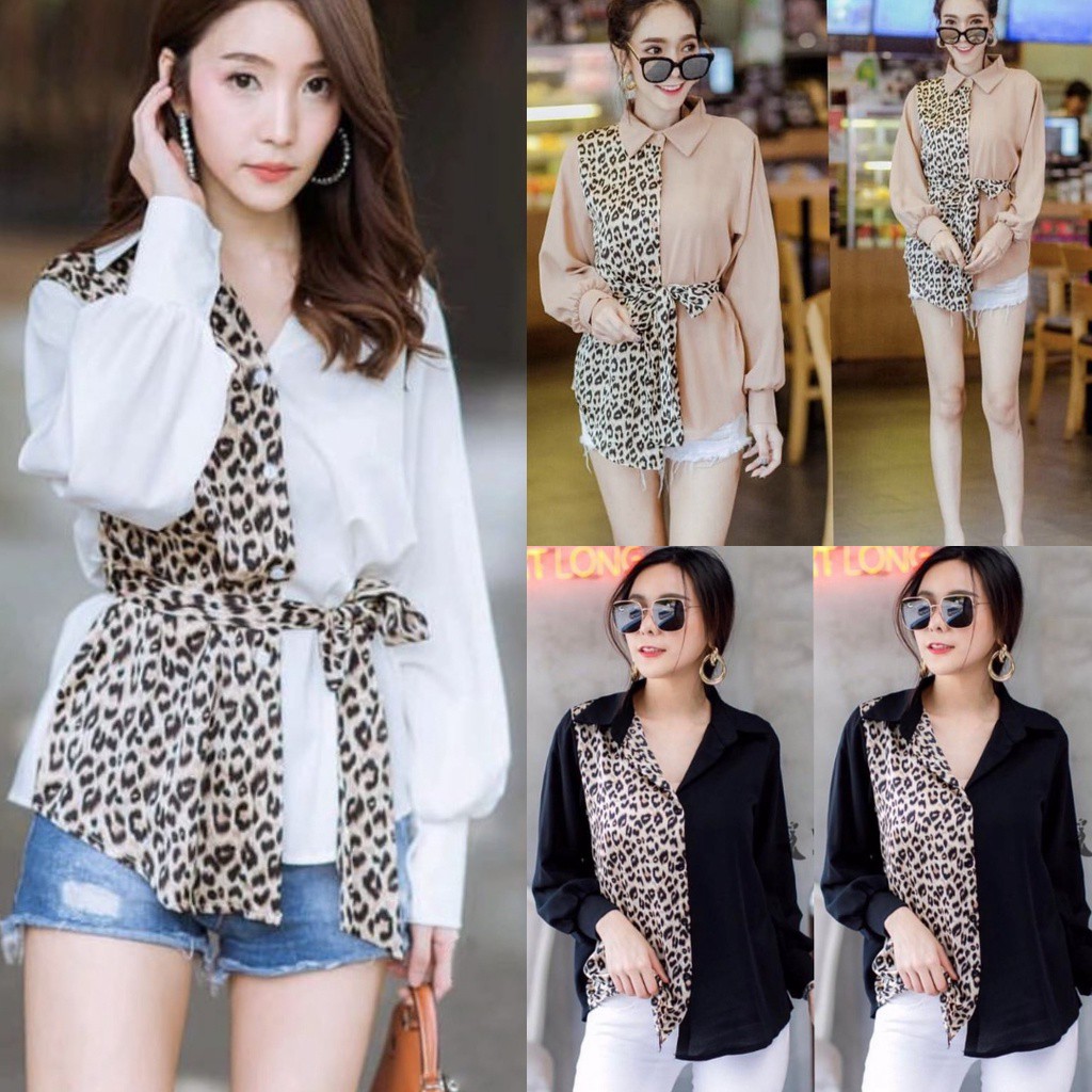 Kemeja LEOPARD jumbo wanita fit to XL KEMEJA BLOUSE GAUDY kemeja Kombi leopard Korean style kantor wanita bermotif gl