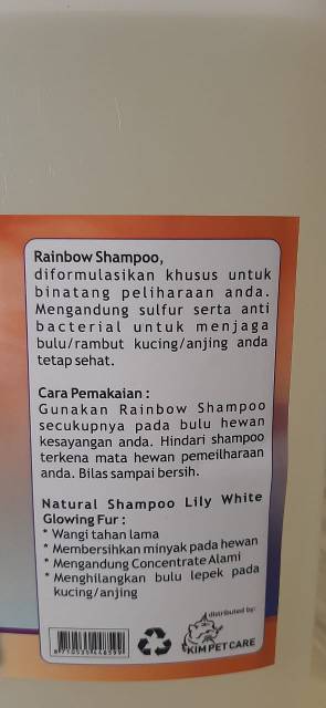 RAINBOW NATURAL SHAMPO 5 liter untuk anjing dan kucing