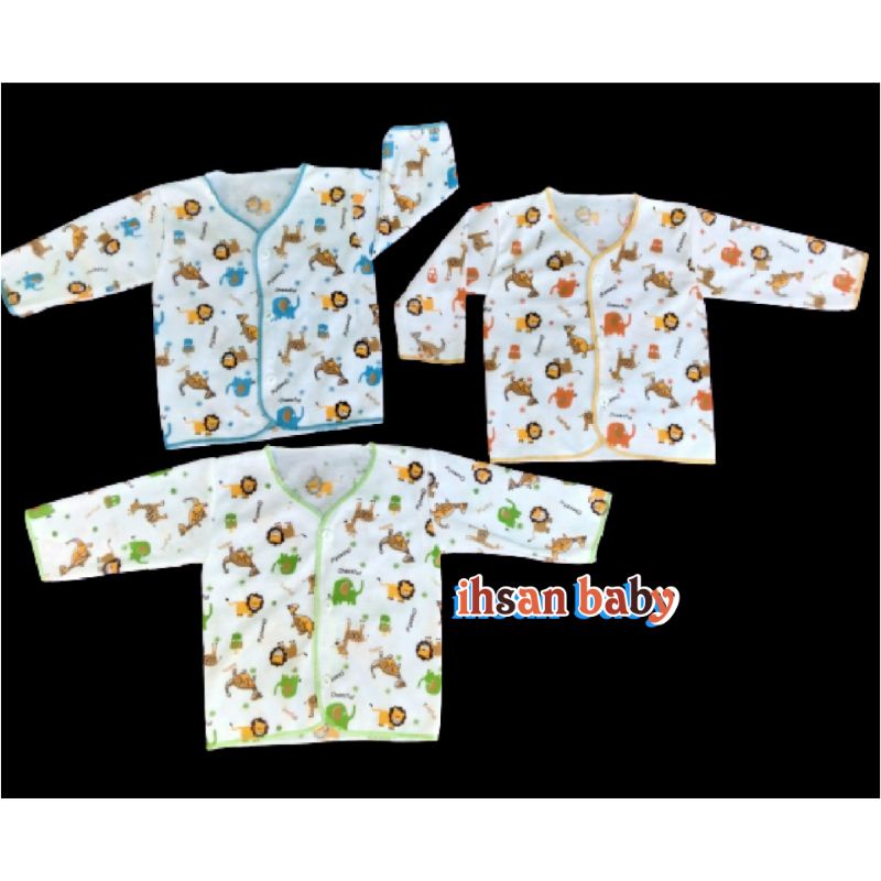 3 pcs baju bayi baru lahir PUTIH full motif lengan panjang