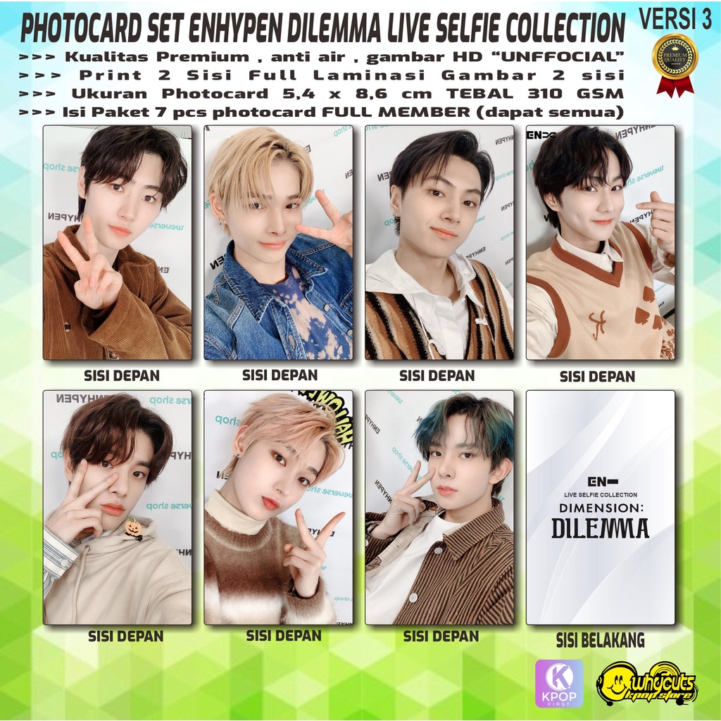 PHOTOCARD FULL SET PREMIUM ENHYPEN DILEMMA LIVE PHOTO SELFIE COLLECTION // FULL PRINT 2 SISI LAMINASI GLOSSY ISI 7 PCS