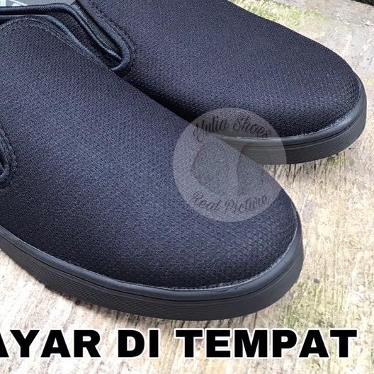 ➯ FULL HITAM - SEPATU SELOP SLOP PRIA SLIP ON PRIA HITAM FULL LAKI BAKPAO ◌