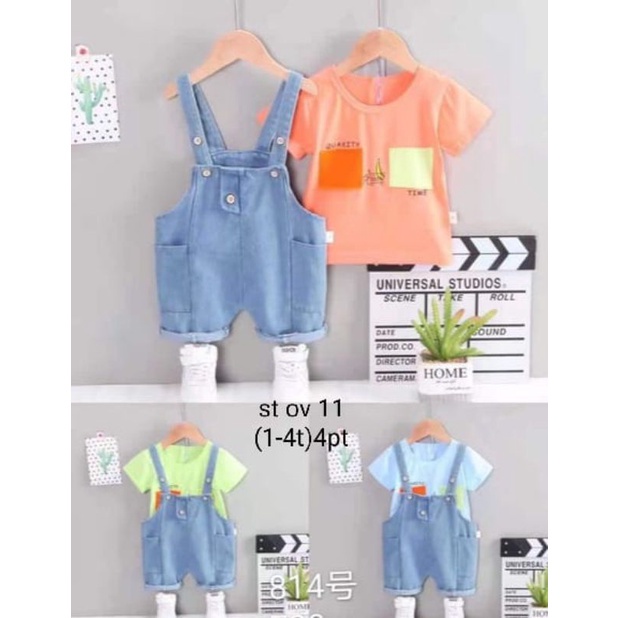 SETELAN OVERALL JEANS IMPORT anak laki laki setelan baju anak cowok celana kodok kaos pendek anak ju