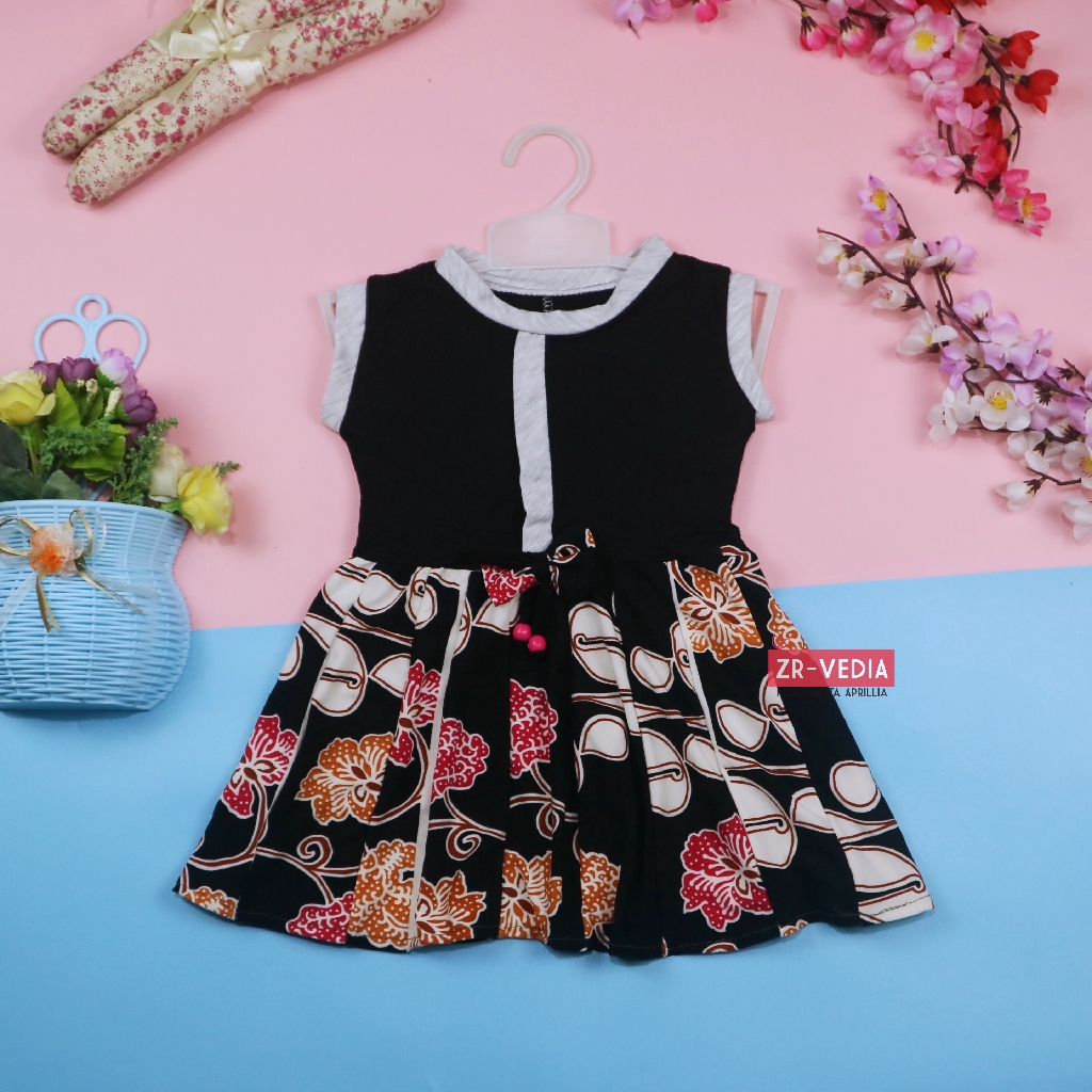 Dress Nabila Uk 1-2 Tahun /Dress Balita Anak Perempuan Murah Baju Dres Batik Adem Pita Grosir Lengan