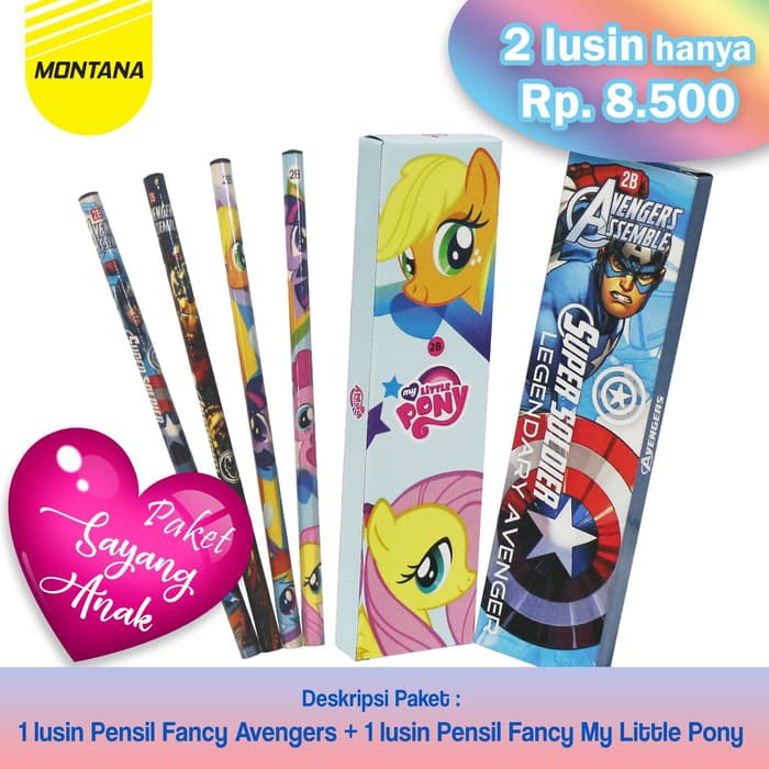 

MONTANA PAKET FANCY PENCIL!!! 1Lusin Pencil Avengers + 1Lusin Pencil Pony