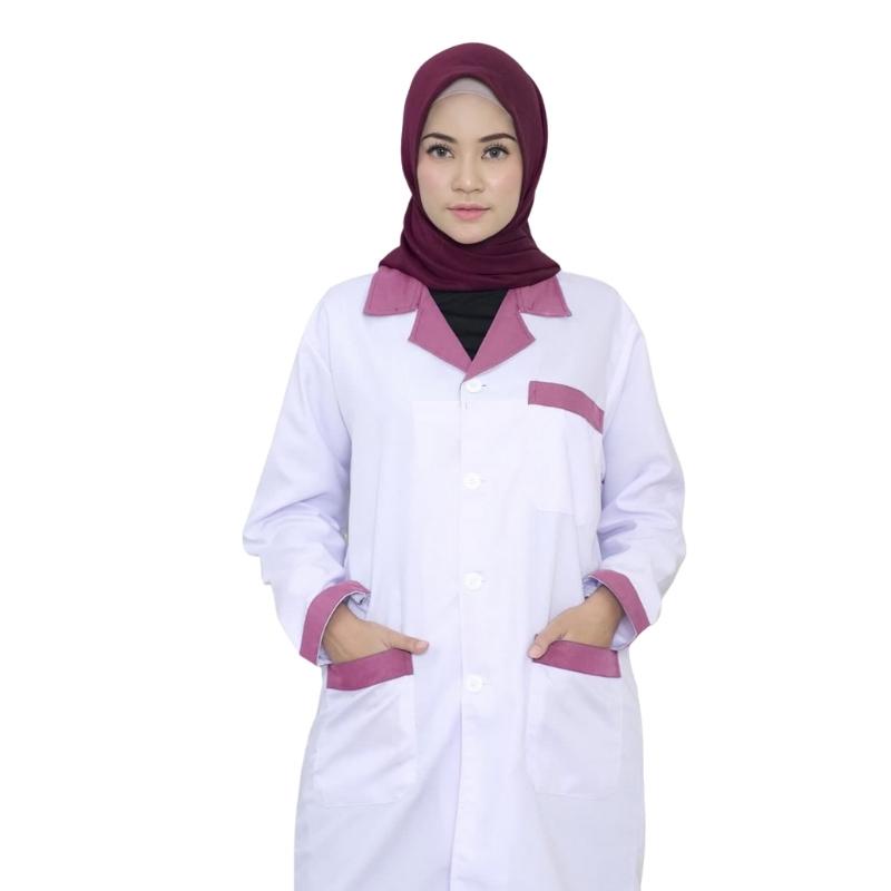 Jas Laboratorium Kombinasi Seragam Lab Baju Praktek Klinik Pria Wanita Lengan Pendek dan Panjang RJLINEN