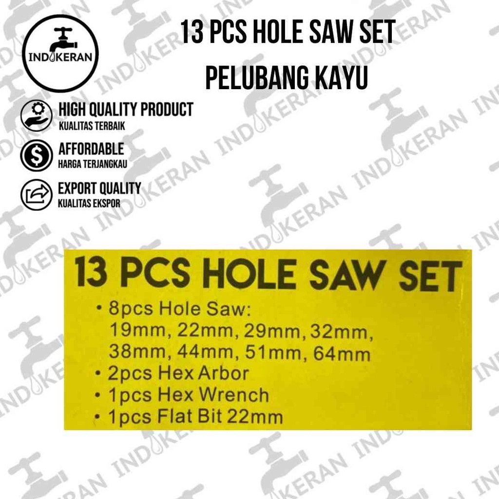 INDOKERAN - 13 Pcs Hole Saw Set Pelubang Kayu