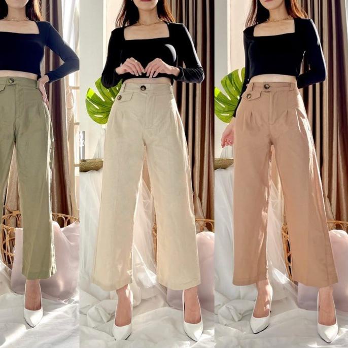 DISCOUNT  2.2 ilook | Celana Kulot Highwaist Bahan Creap Wide Leg Cullotes 2236 | HWC Topi [KODE ]