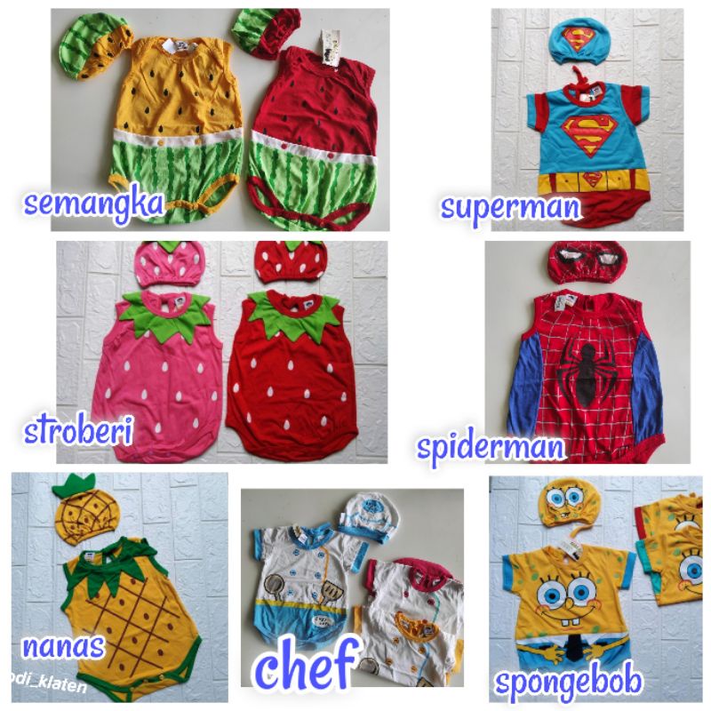 Baju Bayi Jumper OYUKI Karakter Nanas Strawberry Panda Chef Koki Dokter Mulai 1 Bulan