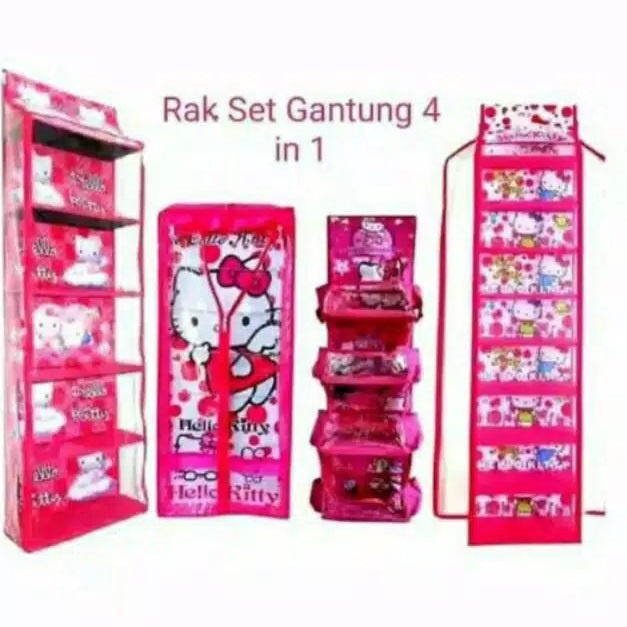 RAK SET GANTUNG 4 In 1 Rak Tas Rak Sepatu Rak Jilbab RAK KOSMETIK TANPA SAKU SAMPING