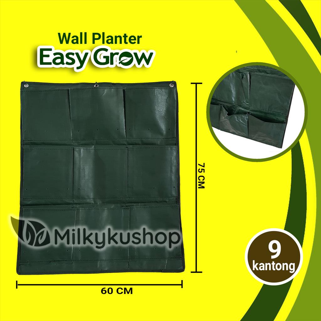 WALL PLANTER BAG EASY GROW 9 KANTONG - HIJAU VERTICAL GARDEN POCKETS