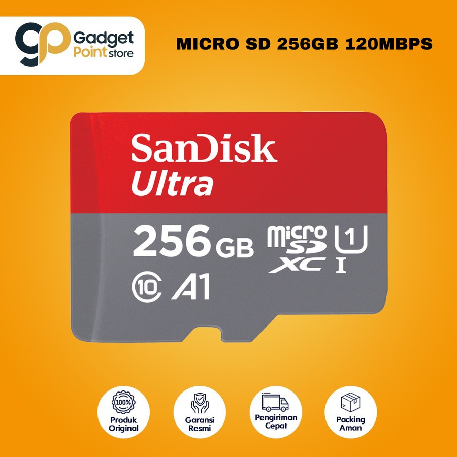 Memory 256 Gb | MicroSD 256 GB | SanDisk Ultra Micro SD Card CL10 256GB UHS-I A1 up to 150Mbps - Original Garansi Resmi