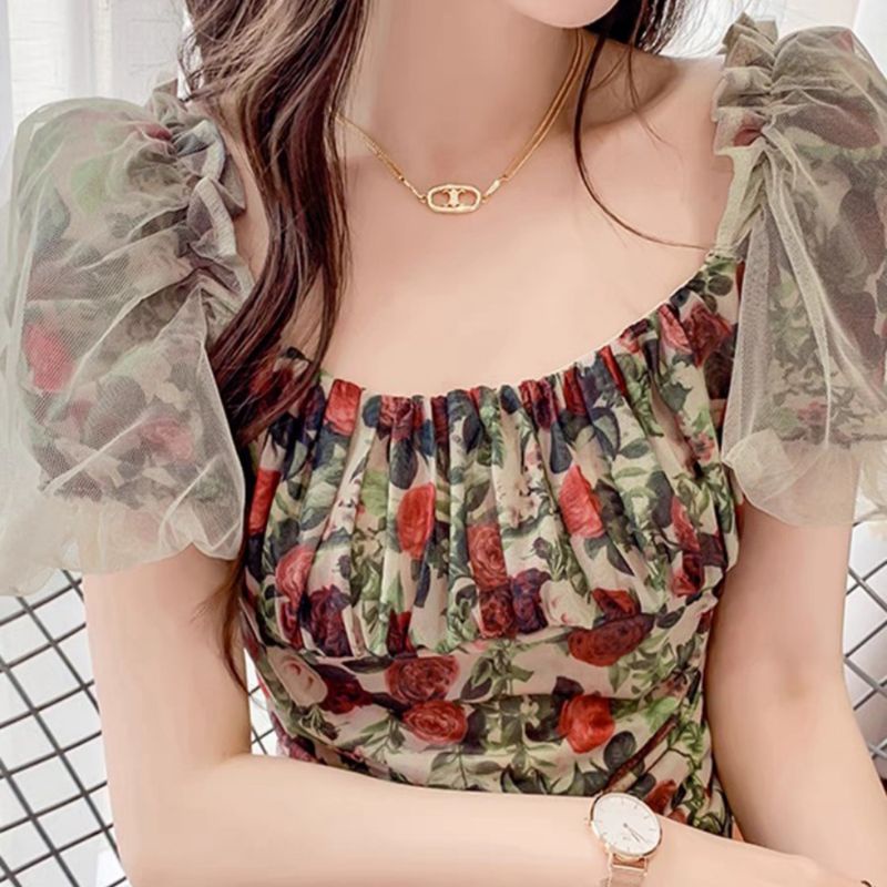 MDLV ~ 5592# Fidelia Ruched Tulle Top Atasan Blouse Korea Import