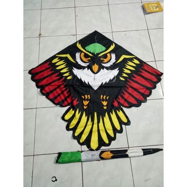 TIDAK ECER / KUSUS GROSIR LAYANGAN KAIN PARASUT LIPAT BURUNG HANTU BENTANG 100CM / LAYANGAN CELEPU