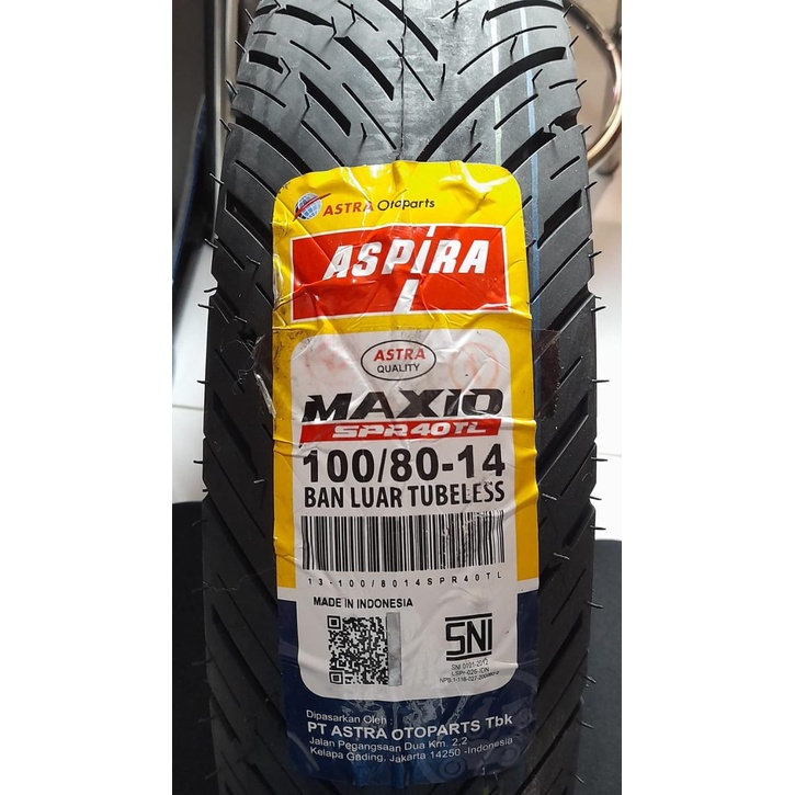 Ban Luar Belakang 100 / 80 RING 14 Vario 150 Maxio SPR 40 TL Tubless Tubles Aspira