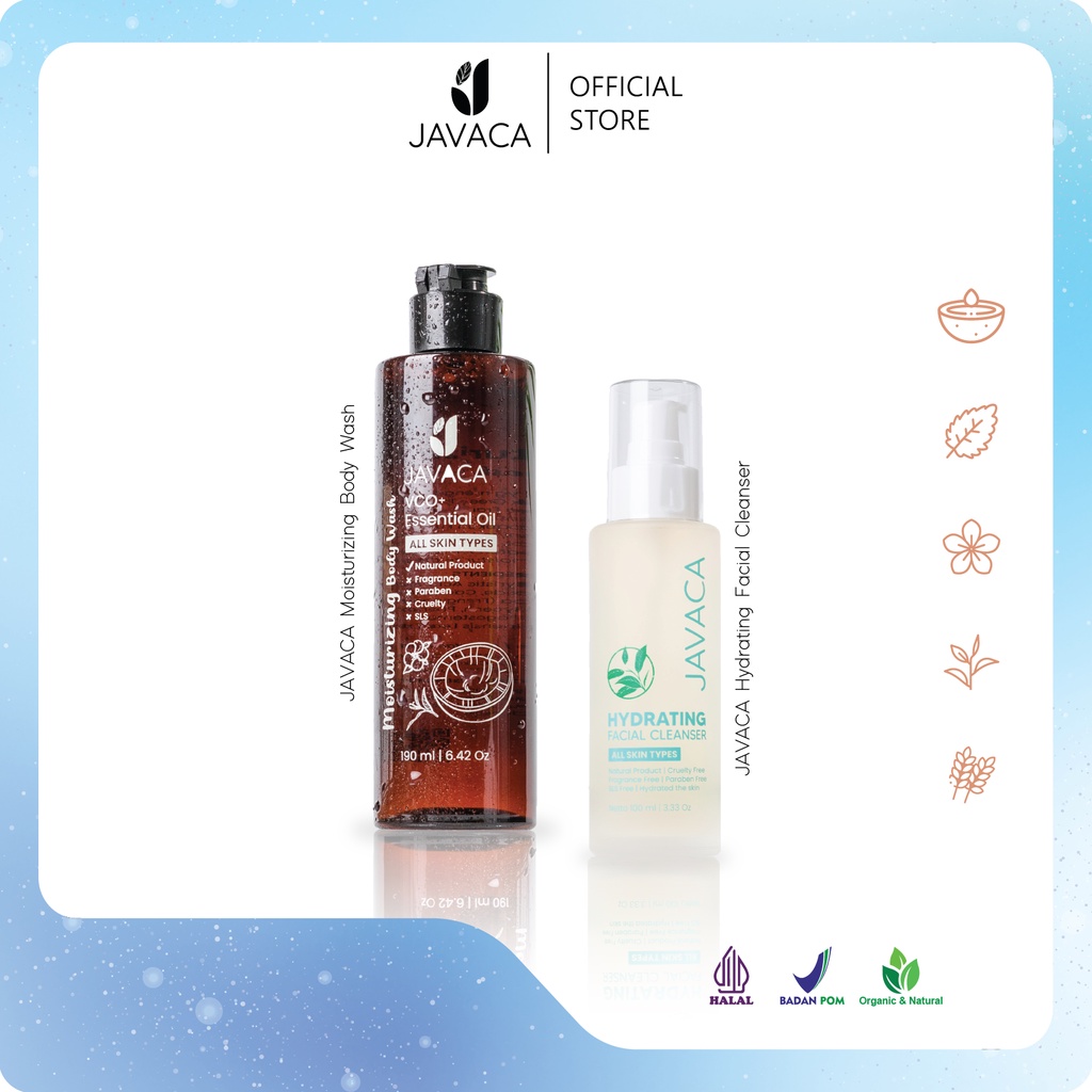 JAVACA - [BUNDLE] Moisturizing Body Wash Sabun Mandi Cair Meredakan Eksim Menghilangkan Bau Matcha Menyegarkan + Hydrating Facial Cleanser Pencuci Muka Mild Cocoyl Hydrolyzed Oat Protein BPOM HALAL Melembabkan Menghidrasi