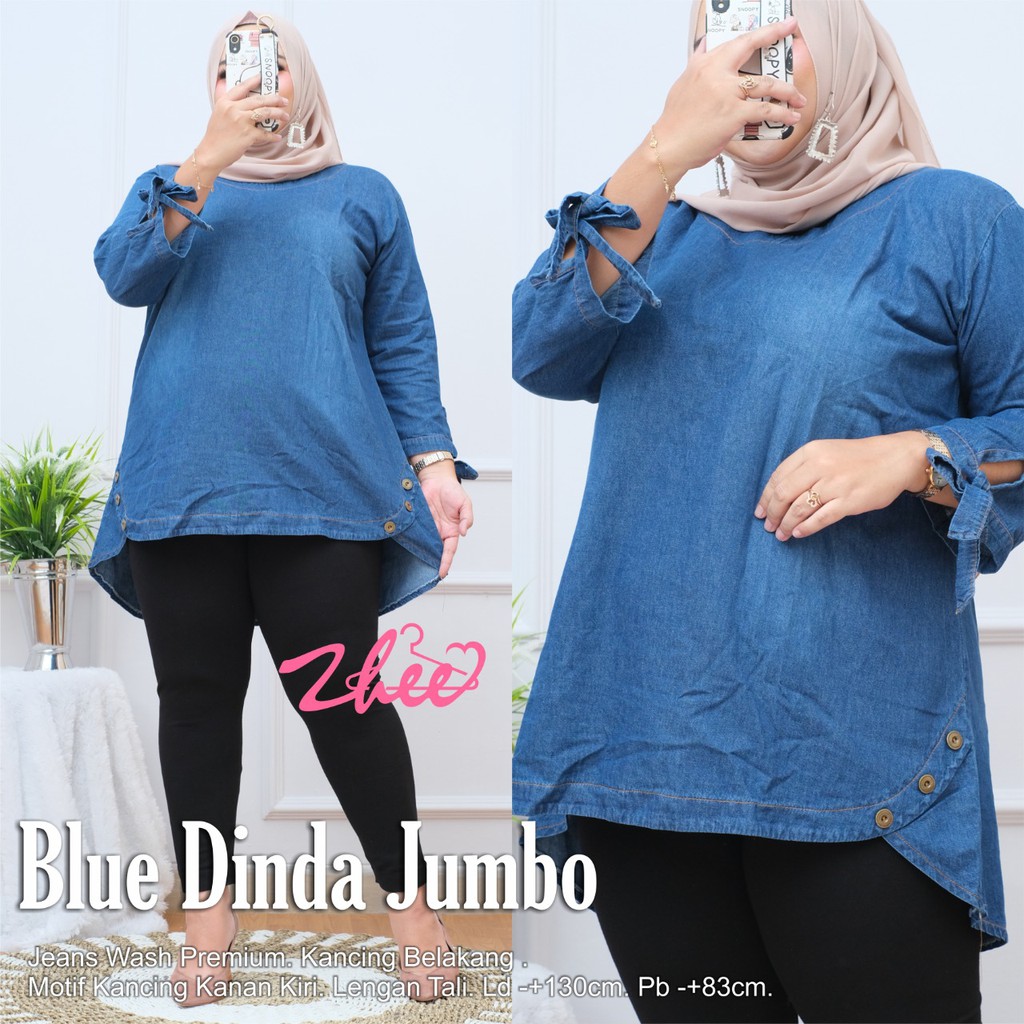 Baju Wanita Jumbo Jeans Lengan Panjang Tali | Fashion Wanita Jumbo Denim | Pakaian Wanita Murah