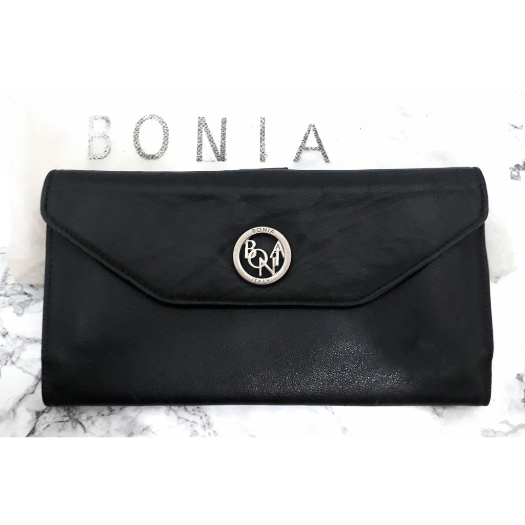 Original Store Bonia Authentic Wallet Dompet Ori Flap Long Panjang Black Hitam Branded Leather