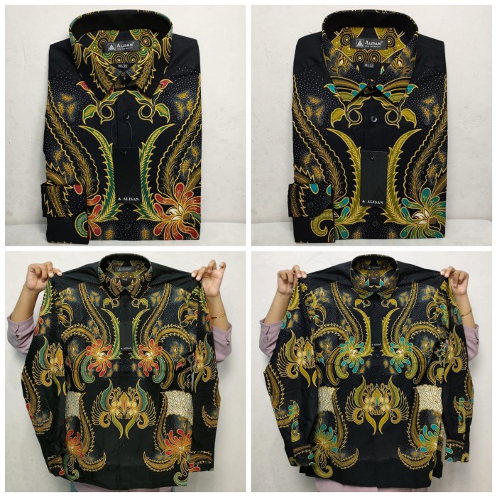 TERMURAH- kemeja Batik alisan panjang Slim fit - Bunga Hijau, S
