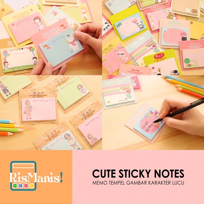 CUTE STICKY NOTES - Memo Tempel Notes Pesan Catatan Gambar Karakter Kartun Lucu Imut Aneka Motif