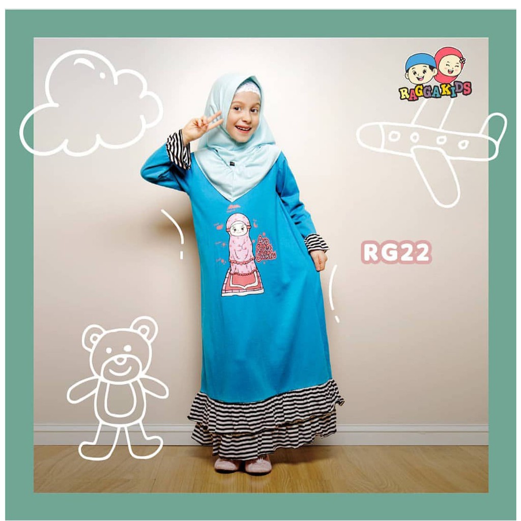 Baju muslimah anak Raggakidz warna biru laut