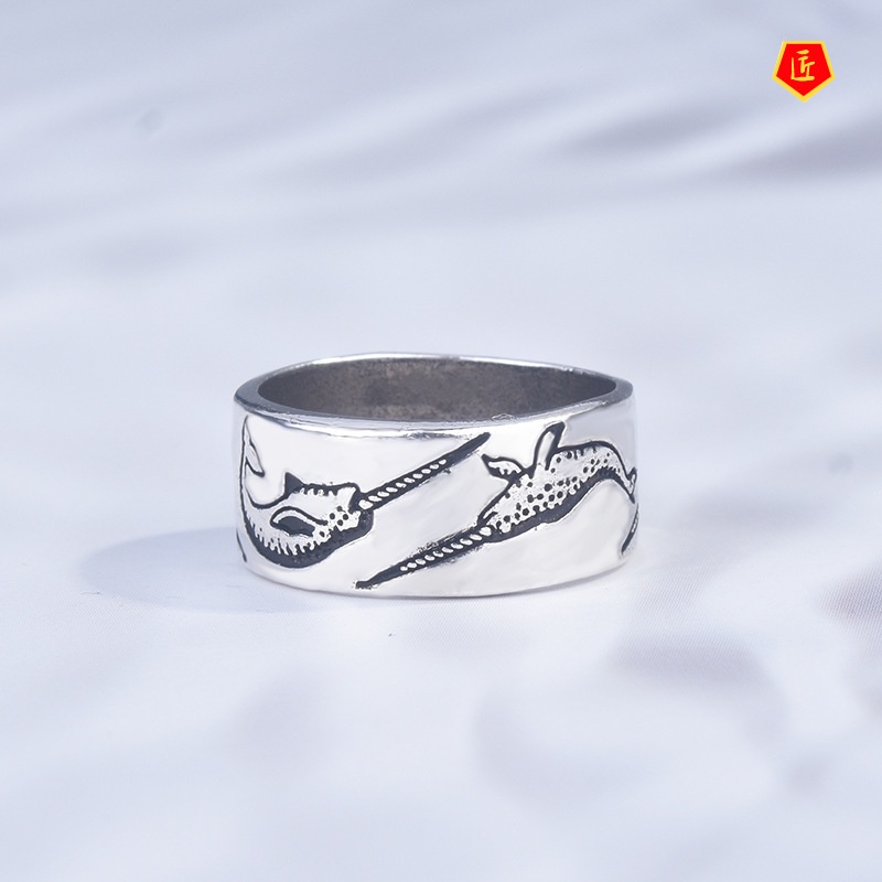 [Ready Stock]Creative Unique S925 Silver New Single Horn Whale Ring