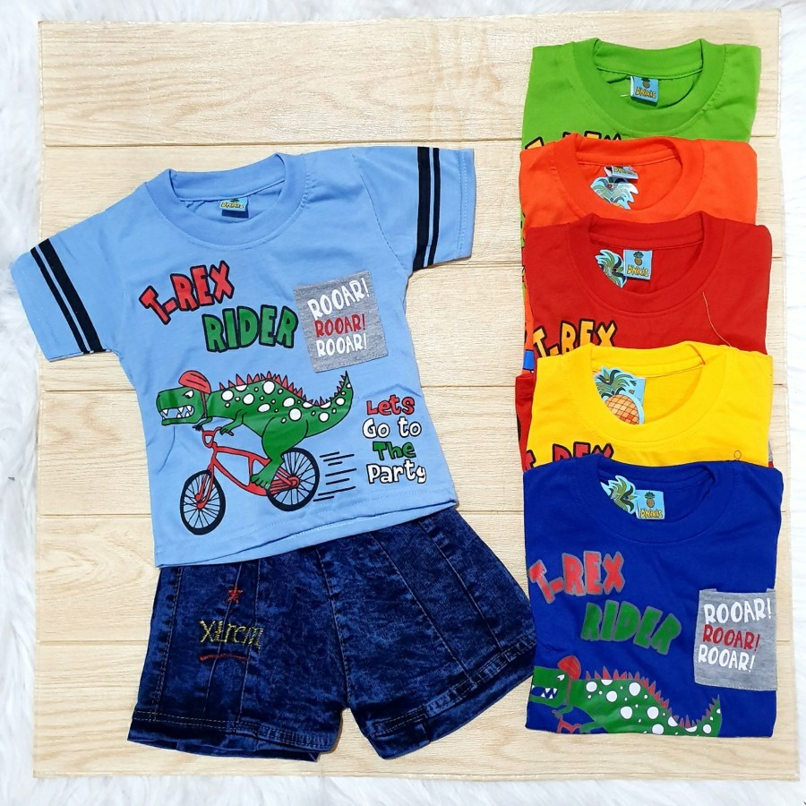 Baju Gratis  Celana Set Dino Anak Paket Hemat Baju dan Celana Murah Premium Kualitas Export