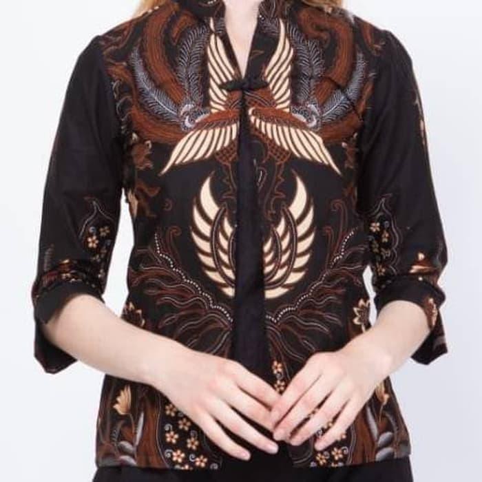 BLOUSE BATIK WANITA MODERN UNIK BAJU BATIK BW15 - Cokelat Tua, S